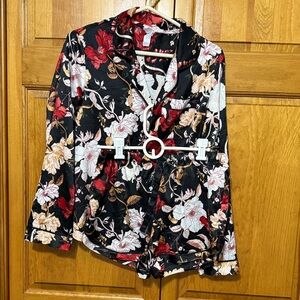 Stars Above Floral Pajama Set - Black, Red, Cream